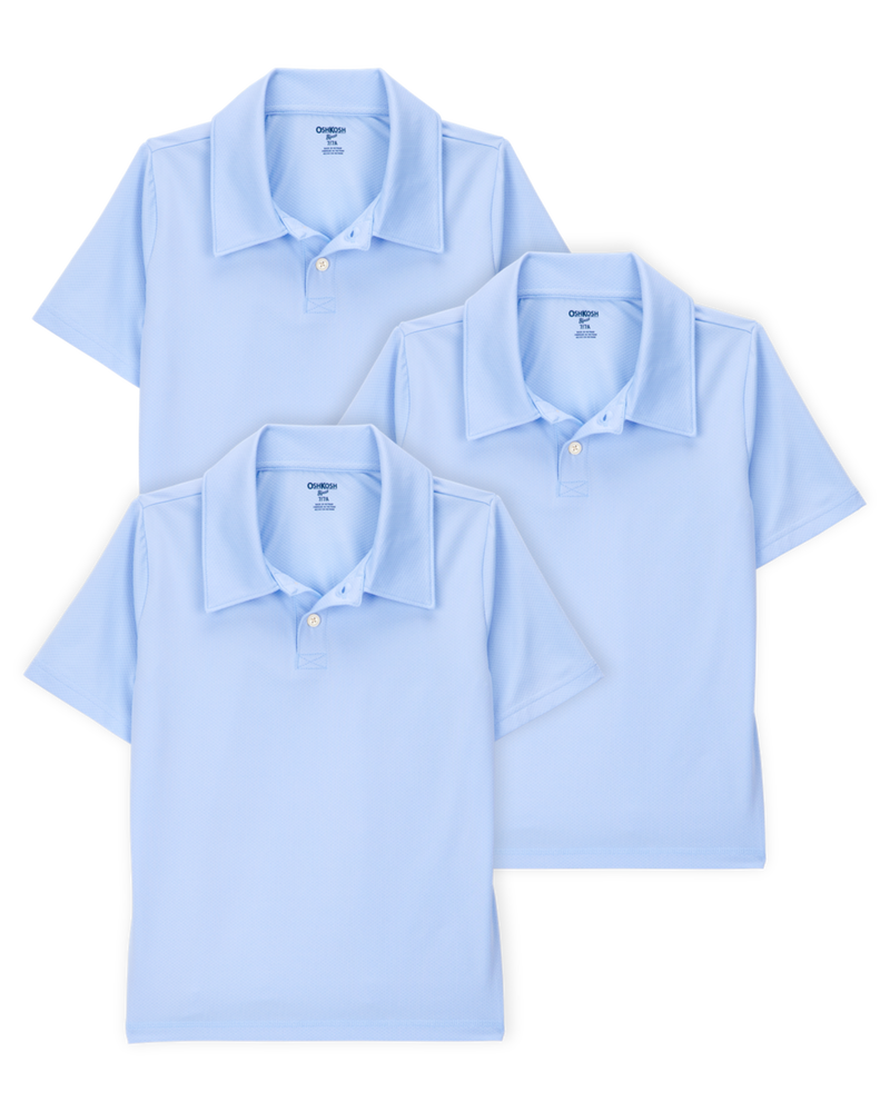 Kid 3-Pack Active Uniform Polo Shirts in Moisture Wicking BeCool&trade; Fabric - Blue, image 1 of 3 slides