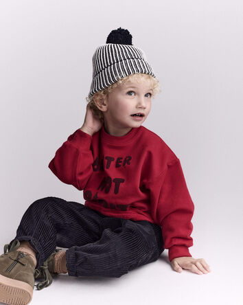 Toddler Neutral Striped Pom Pom Beanie - Black/White, 