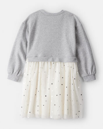 Girls Metallic Star Long-Sleeve Tulle Dress - Grey, 