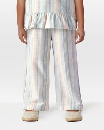 Toddler Girl Striped Linen Look-Alike Tie-Waist Pants, 