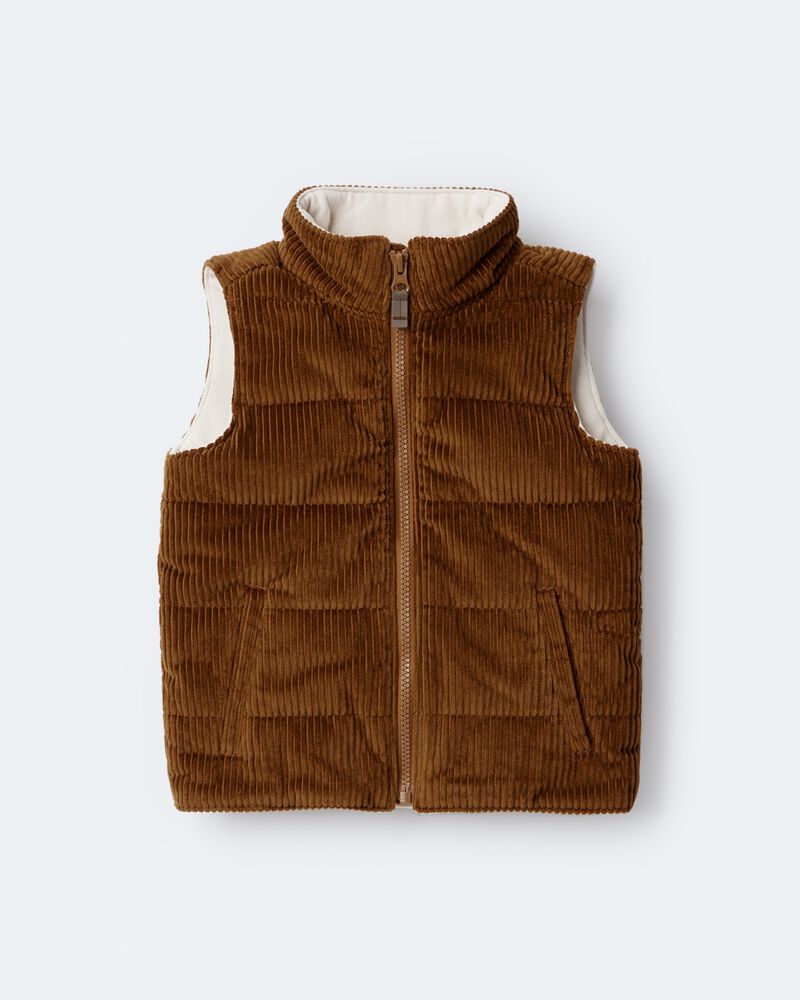 Toddler Zip-Up Corduroy Puffer Vest - Cinnamon, image 2 of 7 slides