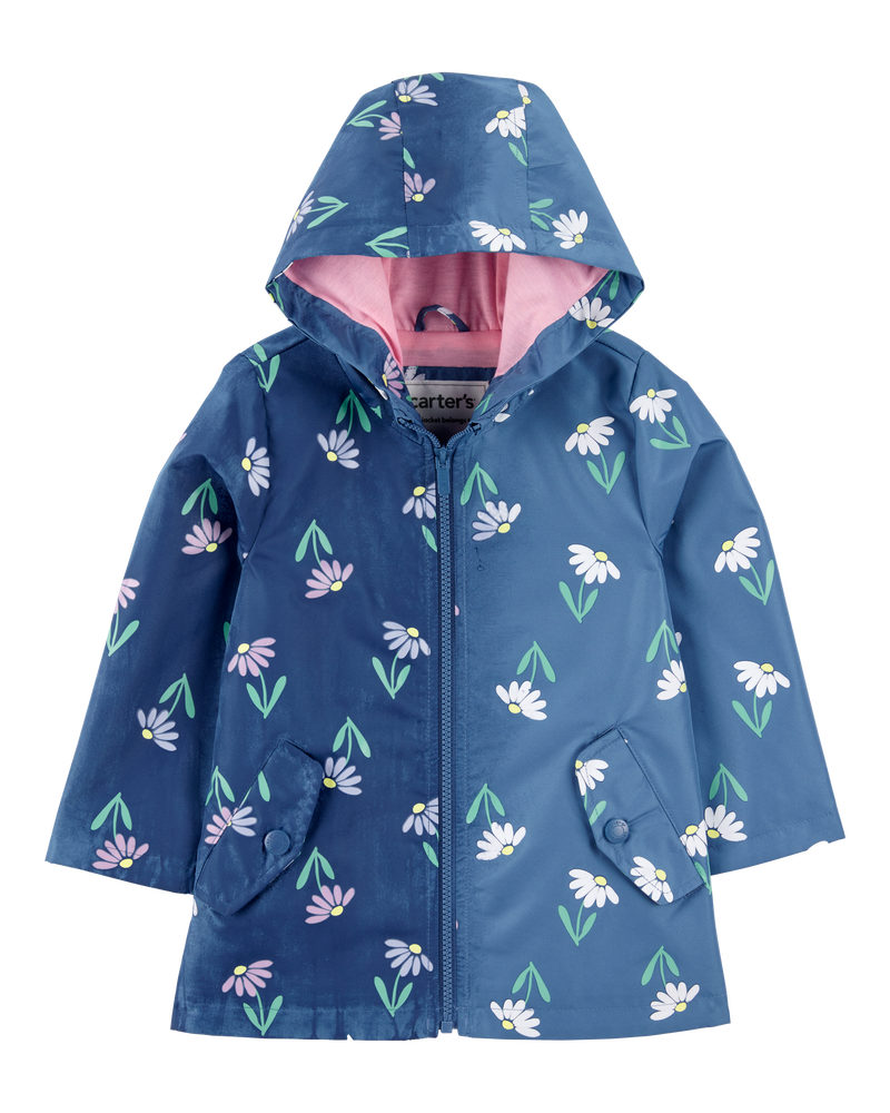 Baby Girl Color Changing Rain Jacket - Navy, image 2 of 6 slides