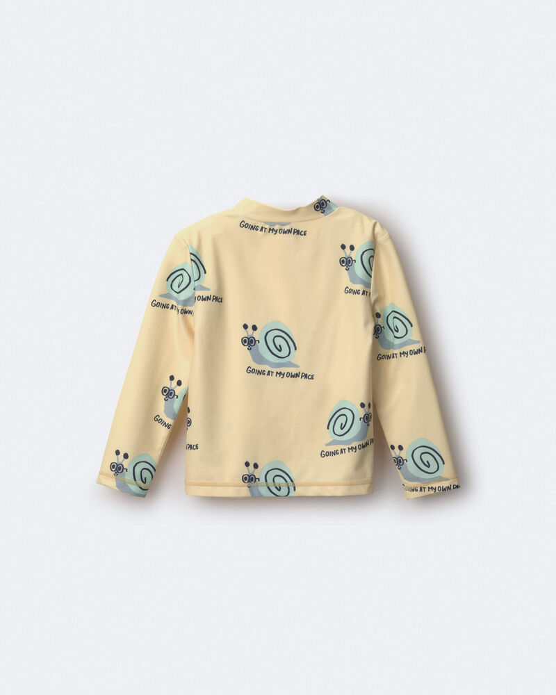 Toddler Half-Zip Long-Sleeve Rashguard in Snail Print- Yellow, image 5 of 6 slides