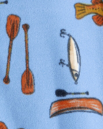 Boys 1-Piece Fishing Print Fleece Footie Pajamas - Blue, 