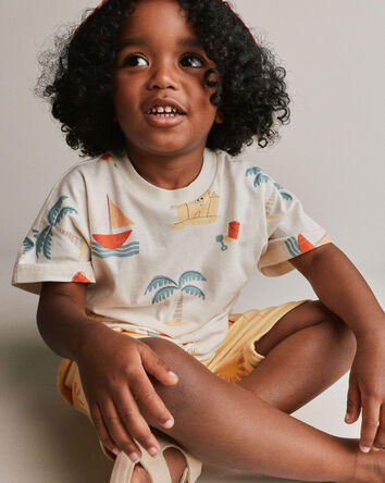Toddler Dolman Tee in Sandcastle Print - Cream, 