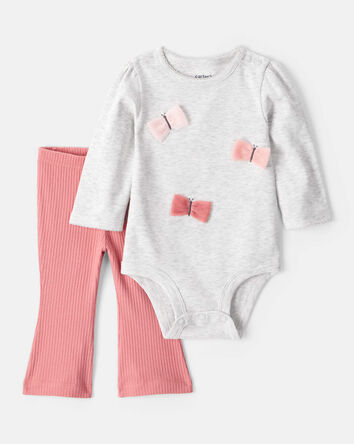 Baby Girl 2-Piece Butterfly Long-Sleeve Bodysuit & Pant Set - Grey, 