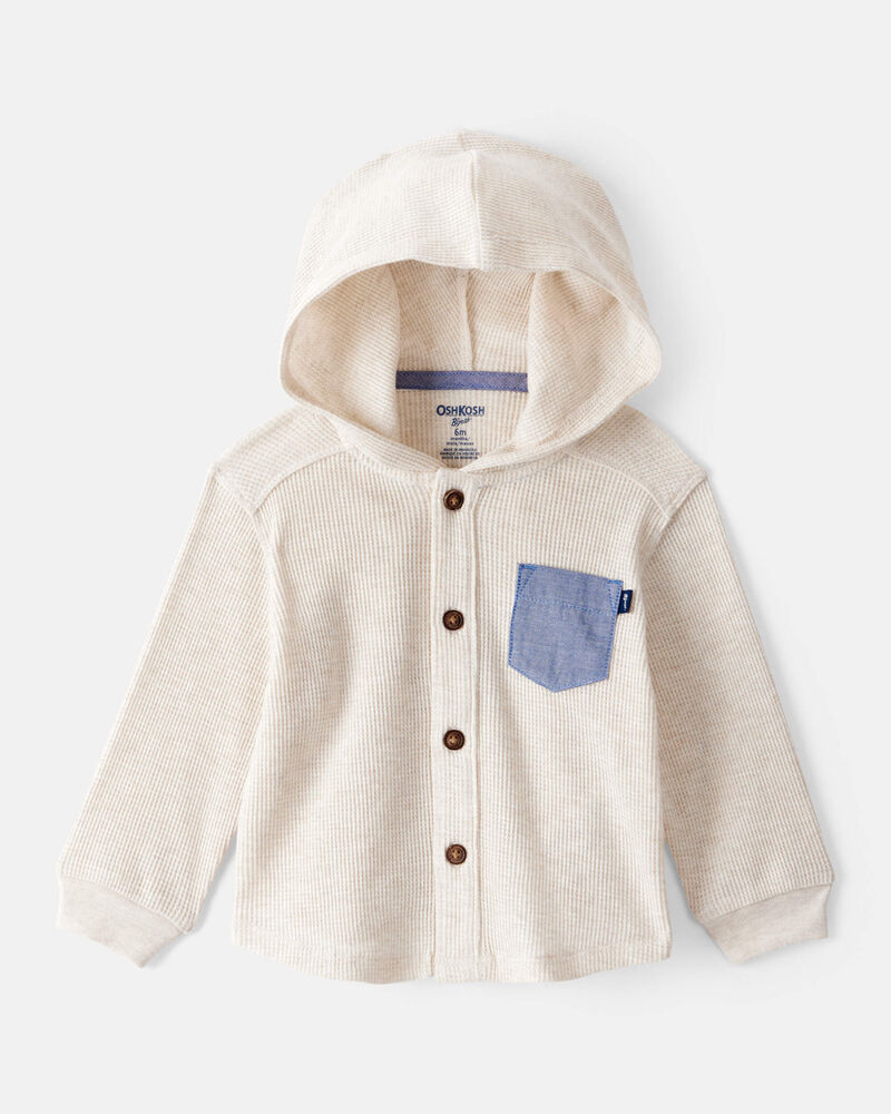 Baby Boy Waffle Knit Long-Sleeve Hooded Top - Cream, image 1 of 3 slides