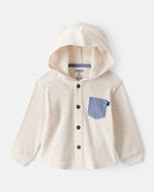 Baby Boy Waffle Knit Long-Sleeve Hooded Top - Cream, image 1 of 3 slides