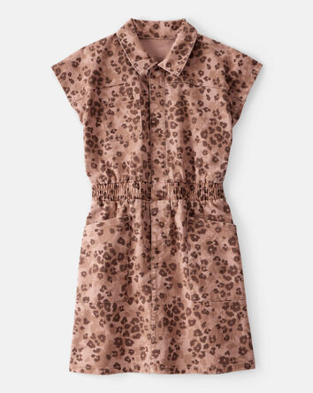 Girls Leopard Print Short-Sleeve Dress - Brown, 