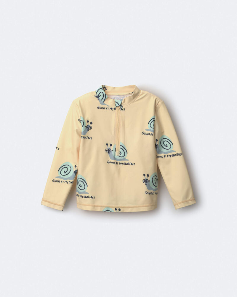 Toddler Half-Zip Long-Sleeve Rashguard in Snail Print- Yellow, image 2 of 6 slides
