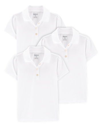 Toddler 3-Pack Pique Uniform Polo Shirts -  White, 