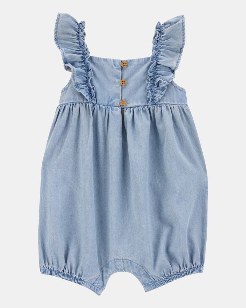 Baby Girl Chambray Flutter Romper, image 1 of 3 slides