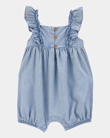 Baby Girl Chambray Flutter Romper, 