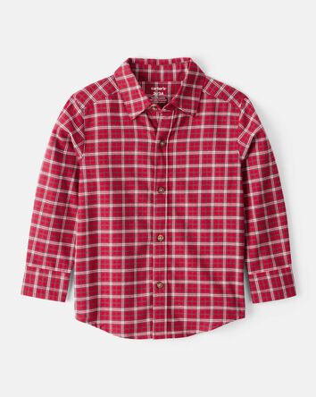 Toddler Boy Plaid Cotton Long-Sleeve Button-Down Shirt - Red, 