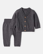 Baby Boy 2-Piece Cotton Long-Sleeve Cardigan & Pant Set - Grey, image 1 of 3 slides