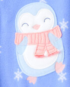 Baby Girl Penguin Fleece Long-Sleeve Loose Fit 1-Piece Pajamas - Blue, image 4 of 5 slides