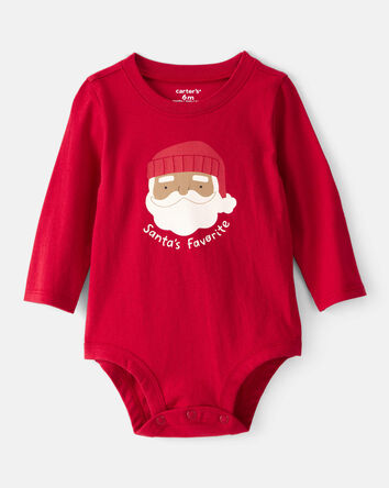 Baby Santa's Favorite Cotton Graphic Bodysuit - Red, 