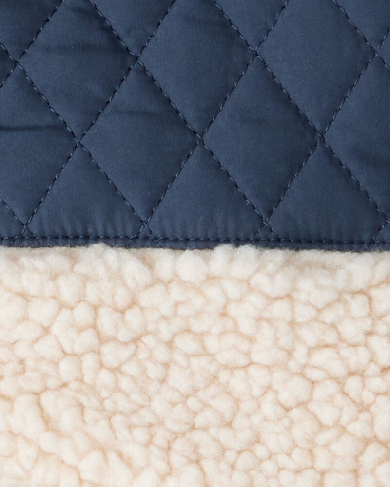 Baby Boy Color Block Hooded Sherpa Zip-Up Jacket - Khaki/Navy, image 3 of 4 slides