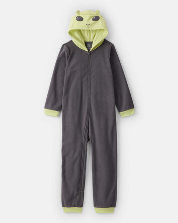 Boys Alien Fleece Hooded Zip-Up 1-Piece Pajama Jumpsuit - Grey, 