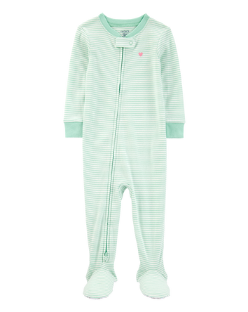 Toddler Girl Striped Snug Fit Cotton Footie 1-Piece Pajamas - Green, 