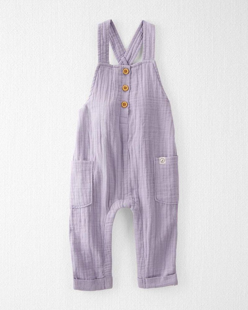 Baby Organic Cotton Gauze Overalls in Lilac, image 1 of 6 slides