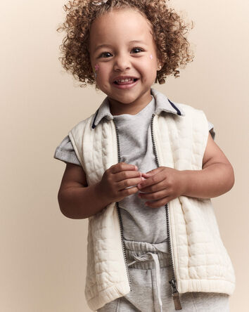 Toddler Quilted Zip-Up Collard Vest - Cream, 
