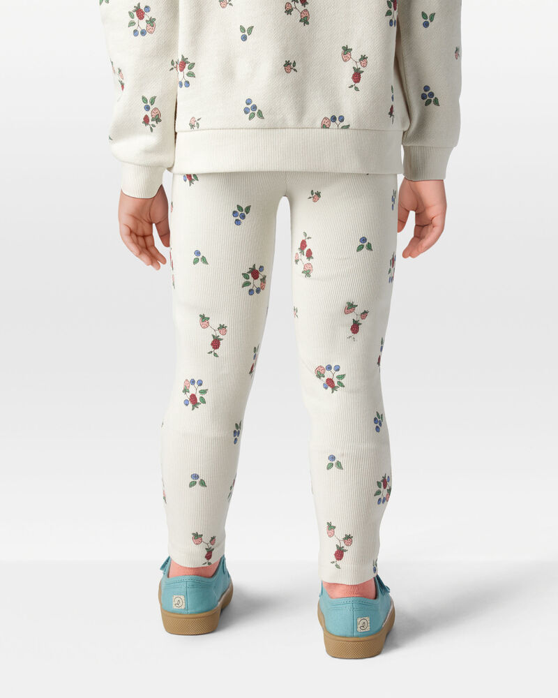 Toddler Girl Organic Cotton Ribbed Knit Pants in Berry Blossom Print, image 4 of 7 slides