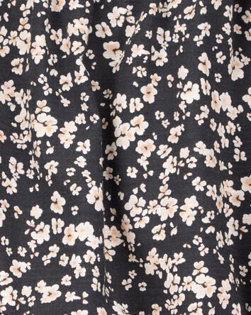 Toddler Square Neck Linen Look-Alike Floral Top - Black, 