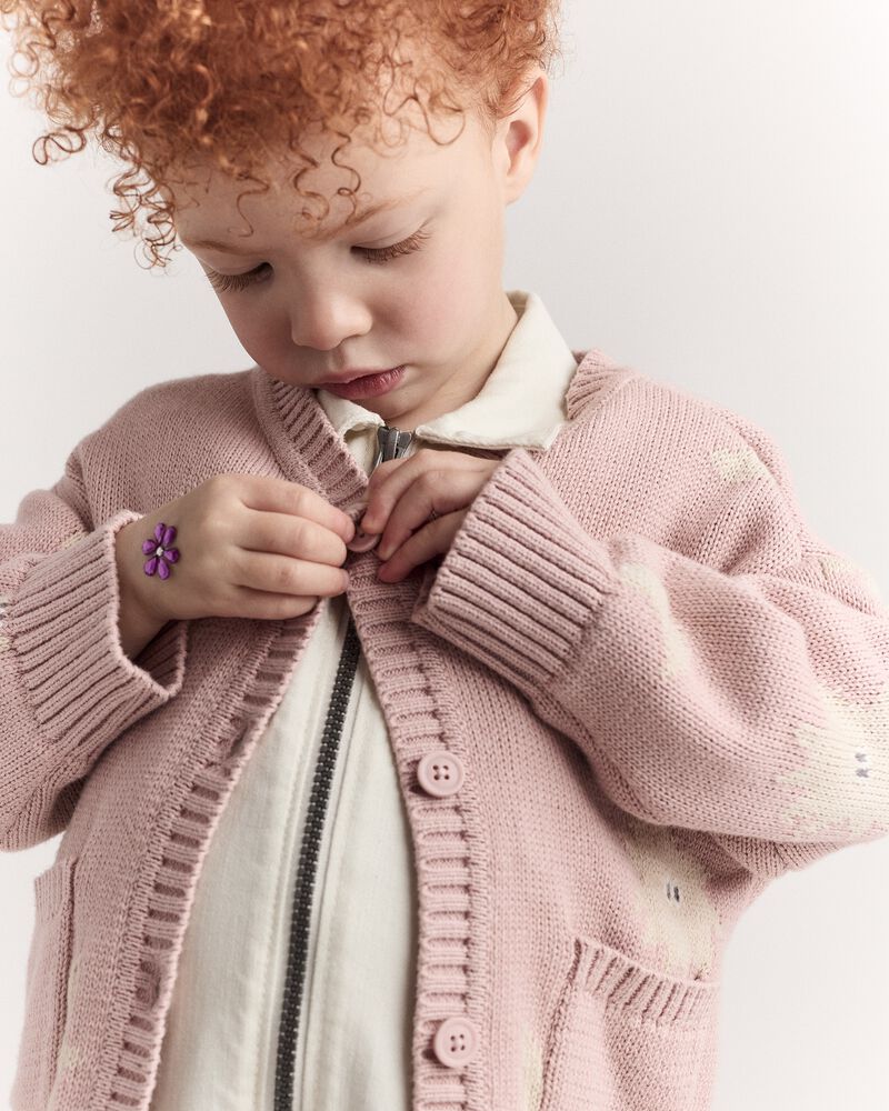 Toddler Girl Star & Moon Pocket Cardigan - Light Pink, image 3 of 7 slides