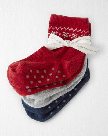 Toddler 3-Pack No-Slip Holiday Socks Made with Organic Cotton, 