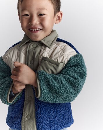 Toddler Boy Colorblock Sherpa Jacket - Blue/Cream, 