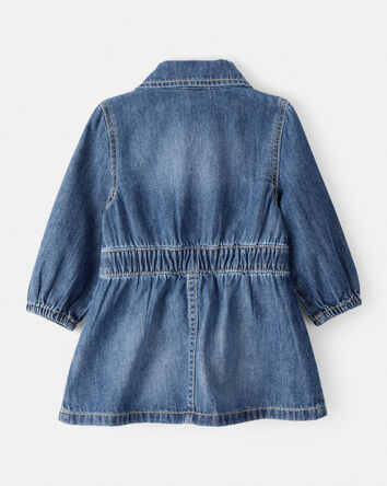 Baby Girl Cotton Denim Long-Sleeve Dress - Blue, 