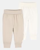 Baby Girl 2-Pack PurelySoft Pull-On Pants - Khaki/Ivory, image 1 of 5 slides