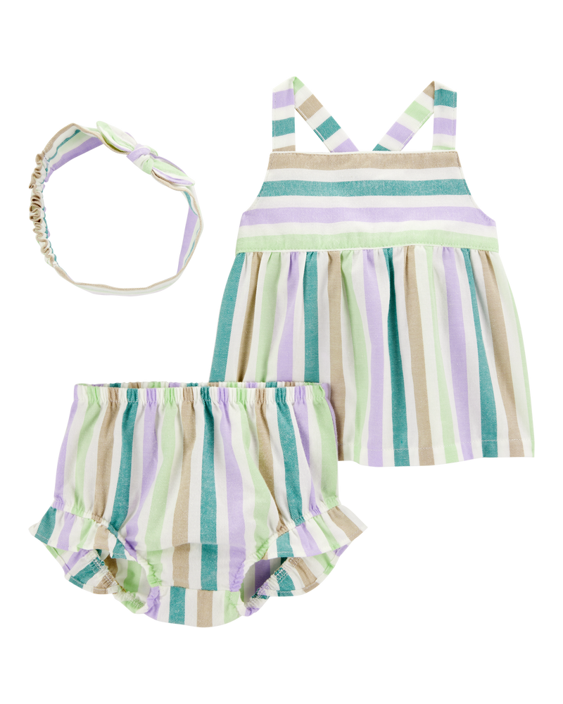 Baby Girl 3-Piece Striped Outfit Set, image 1 of 3 slides