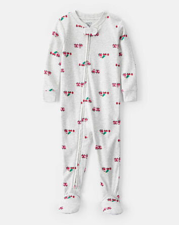 Toddler Boy Train Cotton Long-Sleeve Snug Fit 1-Piece Pajamas - Grey, 