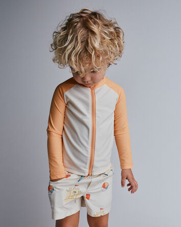 Toddler Boy Full-Zip Long-Sleeve Rashguard - Orange/Cream, 