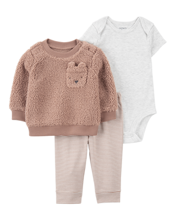 Baby Boy 3-Piece Bear Sherpa Little Jacket Set, 