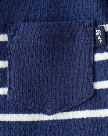 Baby Ribbed Striped Button Down  Short-Sleeve Bodysuit - Navy, 