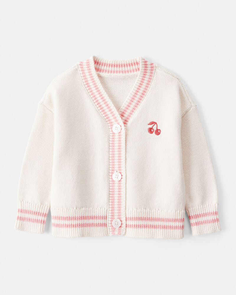 Baby Girl Cherry Cotton Long-Sleeve Sweater - Ivory, image 1 of 4 slides