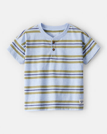 Toddler Boy Striped Short-Sleeve Henley Tee - Blue, 