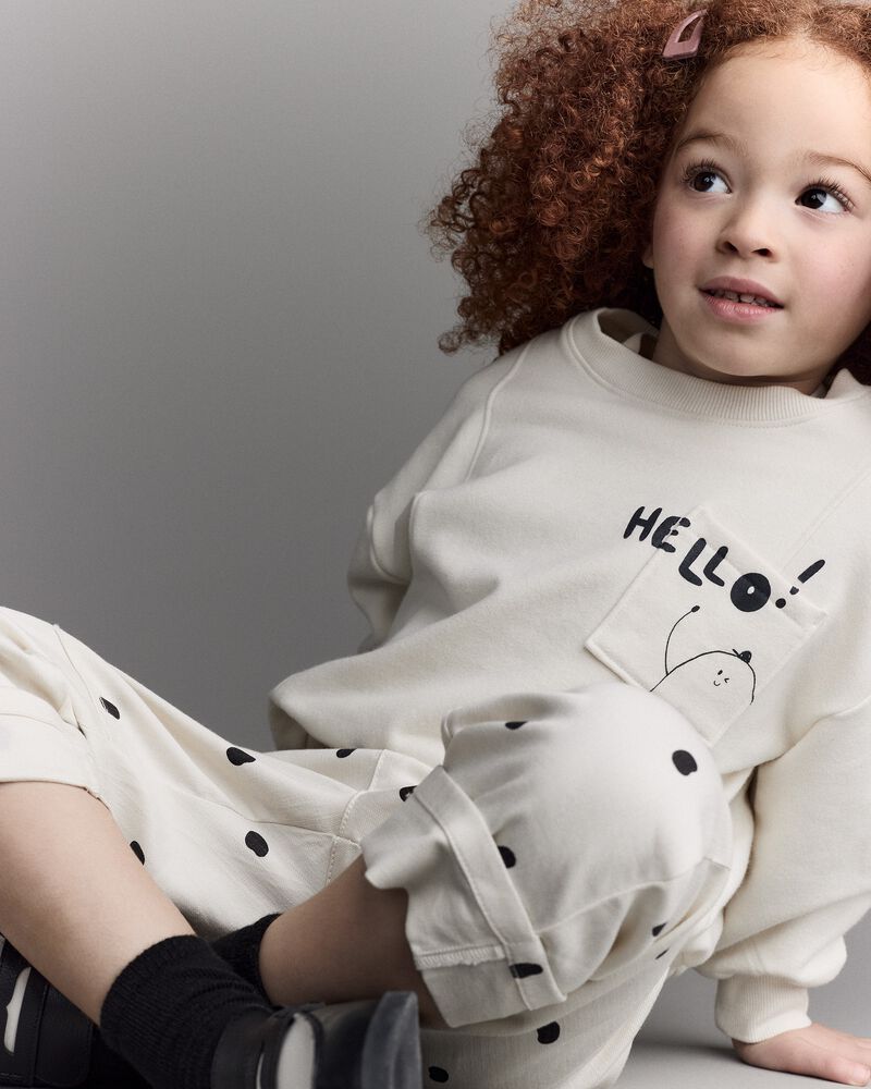 Toddler Hello!' Pullover Sweatshirt - Cream, image 1 of 6 slides