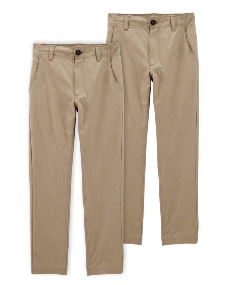 Kid 2-Pack Active Uniform Pull-On Pants - Khaki, image 1 of 4 slides