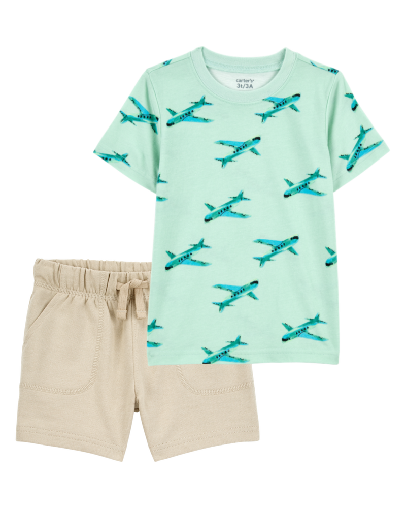 Baby 2-Piece Airplane Print Tee & French Terry Shorts Set, image 1 of 6 slides
