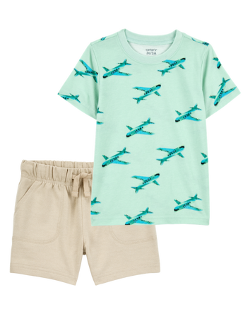 Baby 2-Piece Airplane Print Tee & French Terry Shorts Set, 