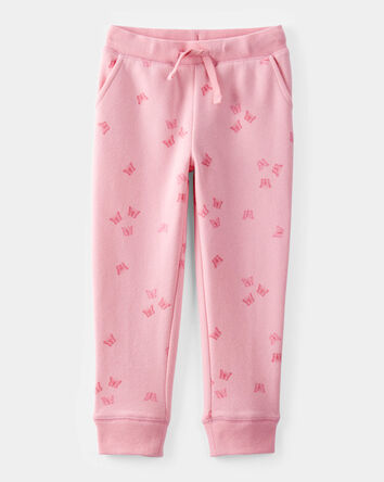 Toddler Butterfly Print Fleece Drawstring Joggers - Pink, 