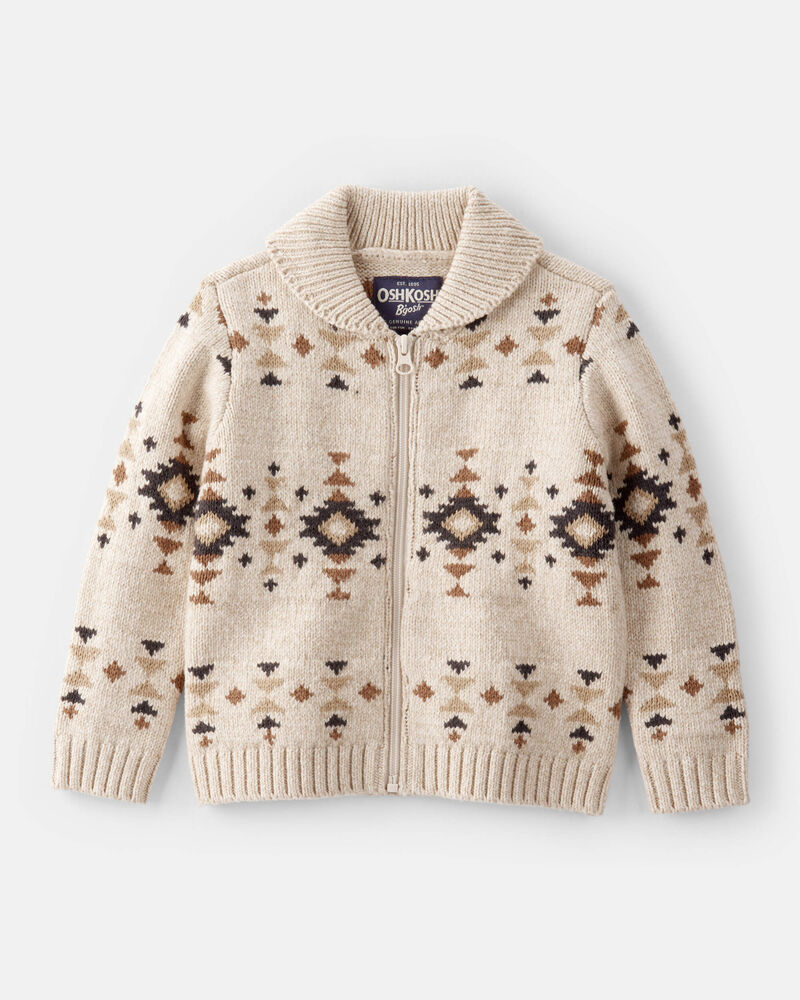 Toddler Boy Southwestern Zip-Up Sweater - Ivory, image 1 of 3 slides