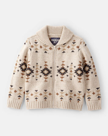 Toddler Boy Southwestern Zip-Up Sweater - Ivory, 