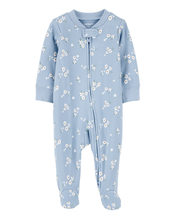 Baby Girl Floral 2-Way Zip Cotton Sleep & Play Pajamas - Blue, 