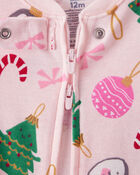 Toddler Girl Pink Ornaments 100% Cotton Long-Sleeve Snug Fit 1-Piece Pajamas - Pink, image 2 of 4 slides