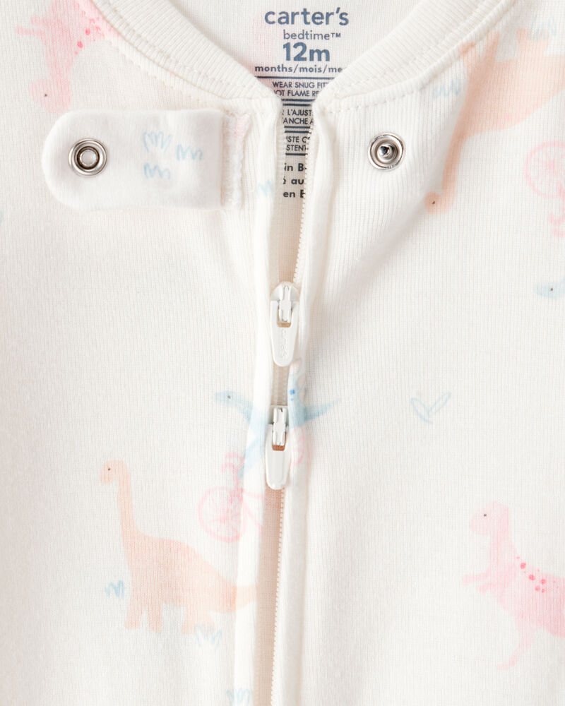 Baby Girl Dinosaur Print 100% Cotton Long-Sleeve 2-Way Zip 1-Piece Pajamas - White, image 2 of 4 slides